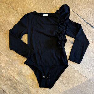 Zara Girls Black Ruffled Long Sleeve Bodysuit Size 6